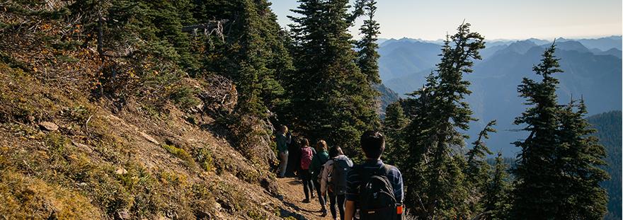 SPU students on a hike in the mountains